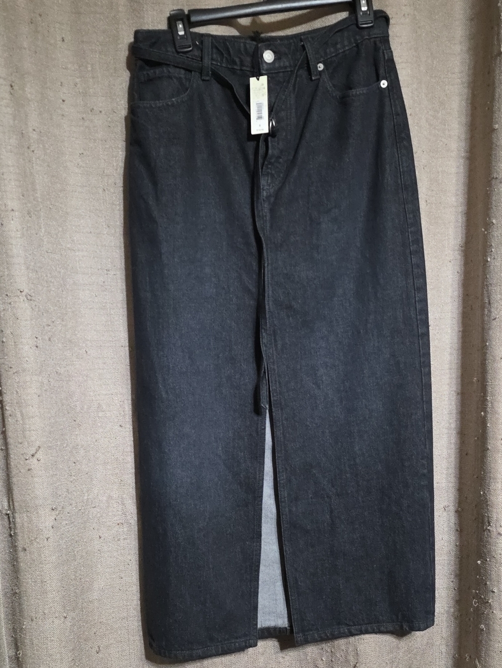 NWT Banana Republic SZ 6 Black Wash Belted Maxi Denim Skirt With Slit